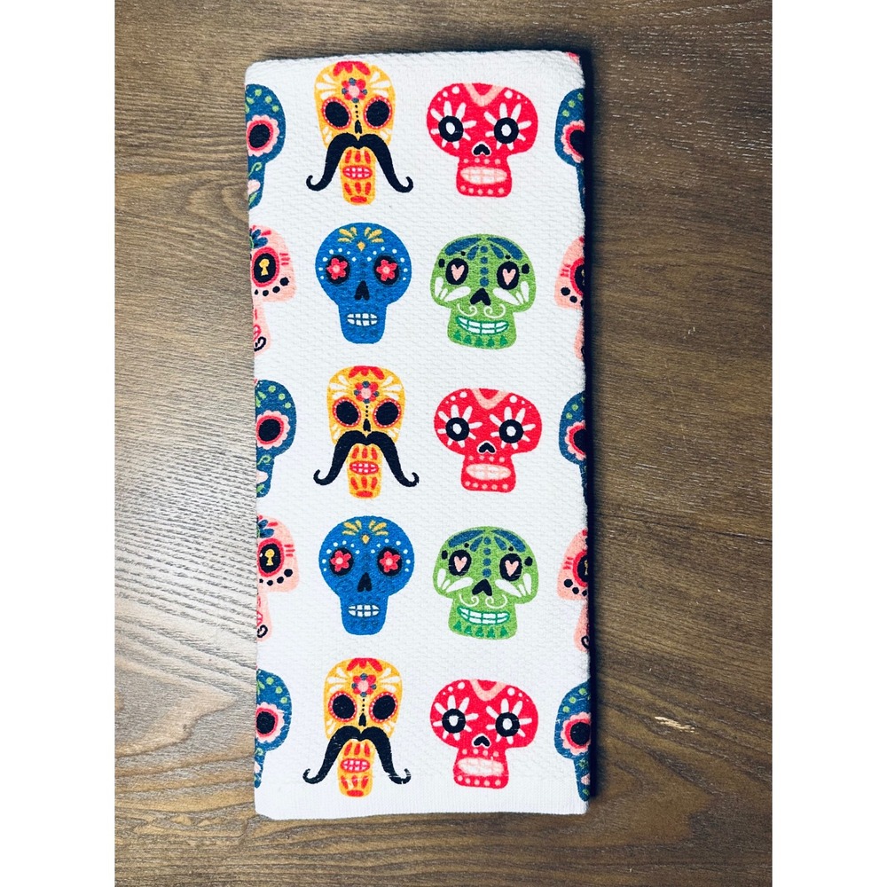 NEW Day of the Dead Sugar‎ Skull Kitchen Towel Tea Towel Cotton 18 x 27 MEXICANA